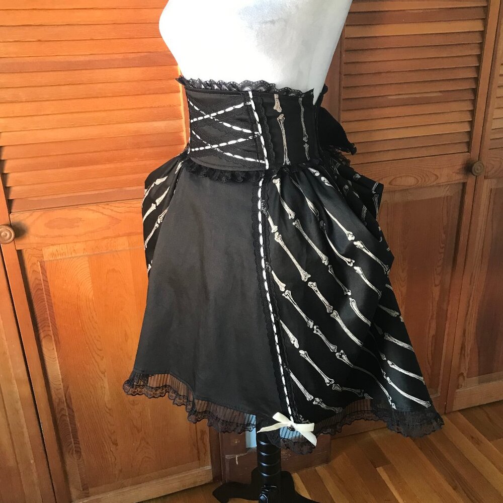 Vintage Lip Service Lolita Bones Gothic Victorian EGL Black Bustle Skirt - Picture 8 of 13